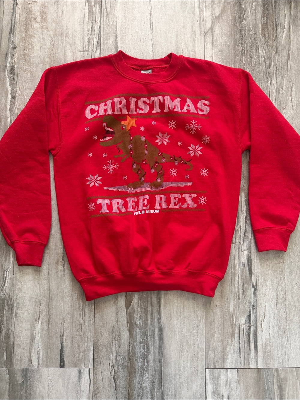 Gildan Red Christmas Tree Rex Crewneck Sweatshirt